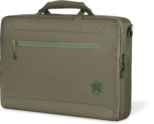 STM Eco Brief Laptoptasche - passend für Laptops bis zu 40,6 cm (16 Zoll), aus 100% recycelten Stoffen, inklusive abnehmbarem Schultergurt, Gepäckdurchlass und organisierte Taschen, Olivgrün