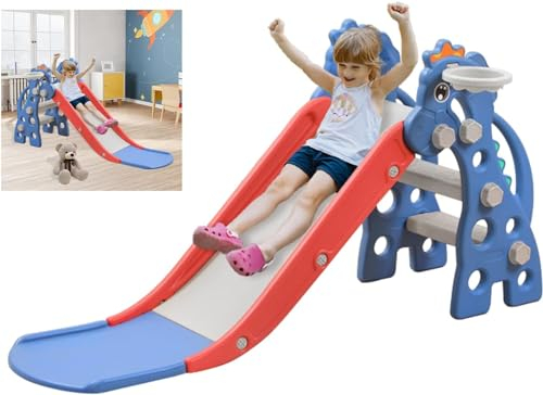 LARS360 Scivolo 3 in 1 per Bambini - Con Scala da Arrampicata e Cestino da Basket, Pieghevole, Parco Giochi Multifunzionale per Bambini 1-5 Anni, per Uso Interno ed Esterno
