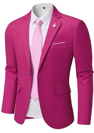 Hihawk Blazer ajustado para hombre, chaqueta ligera casual de un botón, abrigo deportivo para uso diario, Fucsia, Small