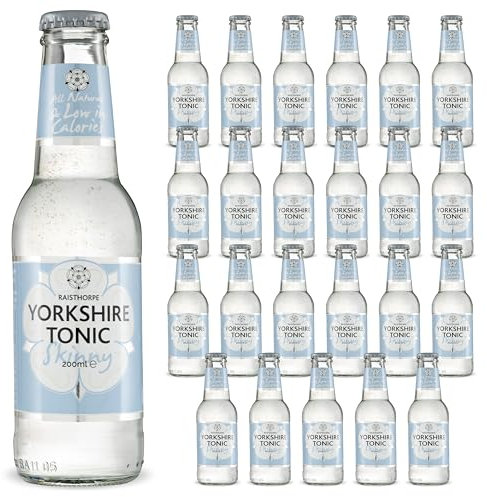 Tonic Water for Gin - Premium Skinny Tonic Water w/Quassia & Sicilian Lemon Extracts, Sugar, Carbonated, & Vitamin C - Mixers for Drinks, Vodka, Cocktails, & Mocktails - Raisthorpe, 200ml, 24-Pk