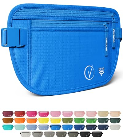 Vantamo Bauchtasche Damen Ultraflach mit RFID-Schutz, Geldgürtel für Reisen mit 2 Fächer und Verstellbarem Gurt, Hüfttasche Herren für Laufen und Wandern Passt für Reisepass, Bargeld und Telefon