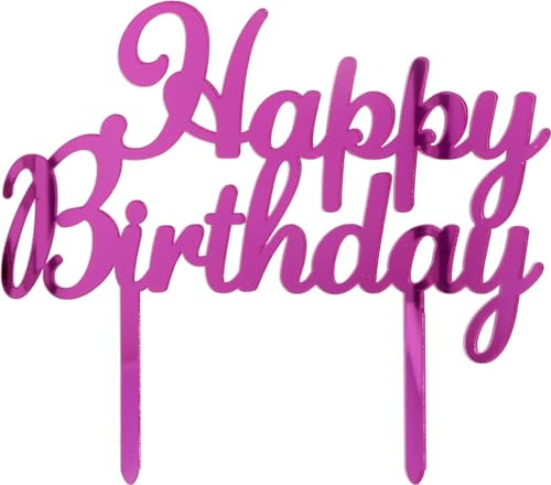 Cake Topper Happy Birthday Plex Rosa