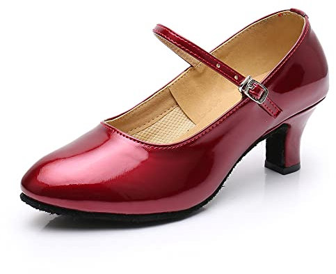SWDZM Tanzschuhe Damen Latein Geschlossen Glattleder Charakter Schuhe Tango Ballroom Tanzschuhe,DYMD,Rot,Ferse 3.5cm,Wildledersohle,34EU