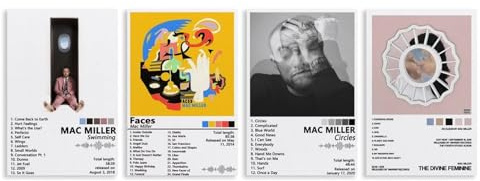 AYUBQ Mac Miller Poster - Albumcover für Schlafzimmer, Wandkunst, Musik, Künstlerisches Design - 30 x 45 cm, 4 Stück, Ungerahmt