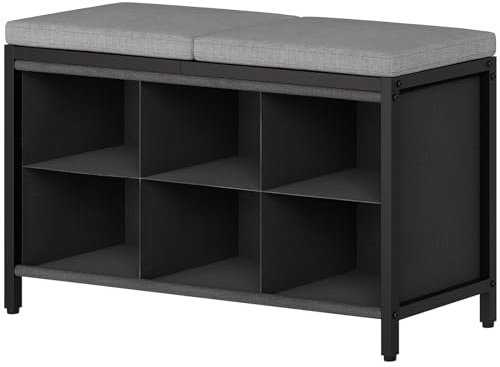 YATINEY Panca contenitore per Scarpe, Ideale come Scarpiera Ingresso, Panca Scarpiera da Ingresso con Seduta, Dotata di Morbido Cuscino, 6 Scomparti in Tessuto Oxford, Nero e Grigio XHX01BK