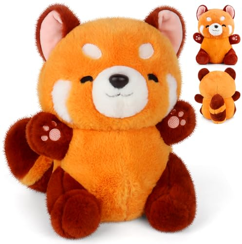 PLLYPE Roter Panda Kuscheltier, 23cm Red Panda Plush, Kawaii Panda Plüschtier, Kuscheliger Panda Plüsch, Flauschiger Stofftier Panda Stofftier Plüsch, Panda Puppen Kissen Geschenk für Junge Mädchen