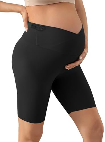 GroYolan Legging Maternité Court Femme Grossesse Pantalons Ajustable Maternité Sport Tenue au-Dessus des Bosses Vêtements été Femme Enceinte Noir S
