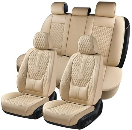 Coverado Sitzbezüge Auto Vorne und Hinten 5 Stück - Kunstleder Autositzbezüge mit Lendenwirbelstütze, Universell Auto-Schonbezüge Set Fit für die meisten Autos SUV PKW, Limousinen und LKW B-8859