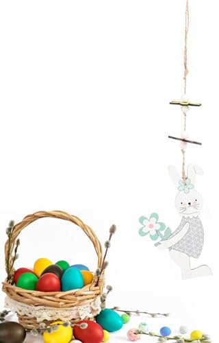 Adornos de conejito de Pascua - linda liebre para colgar para el árbol - Plato decorativo de Feliz Pascua para el hogar, jardín de infantes, escuela, puerta de entrada, cerca, automóviles