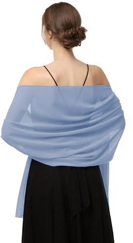 Baoqiya Damen-Schal und Tücher für Abendkleid, Chiffon, weich, elegant, seidig, Pashmina, Hochzeit, Brautschal, blau; grau, Length(79) * Width(19)