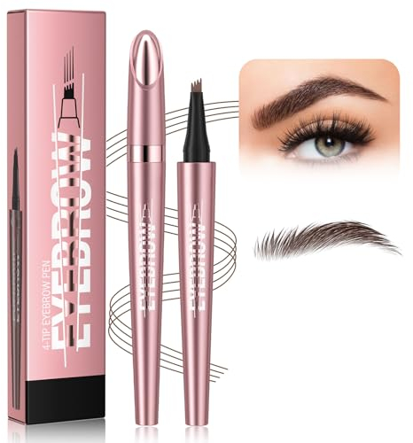 Microblading Augenbrauenstift, Lang Anhaltend 3D Augenbrauenstift Wasserfest, Hochpigmentiert Glatter Auftrag Eyebrow Pencil Wasserdichter 3D Augenbrauenstift Mit 4 Gabelspitzen (02 Dunkelbraun)