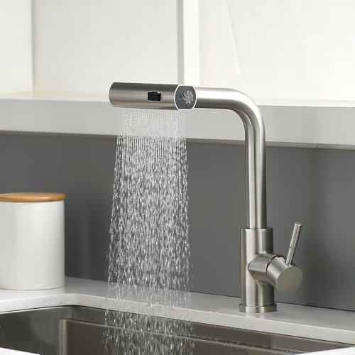 AIMADI Wasserhahn Küche Ausziehbar Küchenarmatur mit Brause 3 Strahlarte Hochdruck Armatur Küche 360° Schwenkbar Spültischarmatur Mischbatterie Küche aus Edelstahl Gebürsteter Nickel
