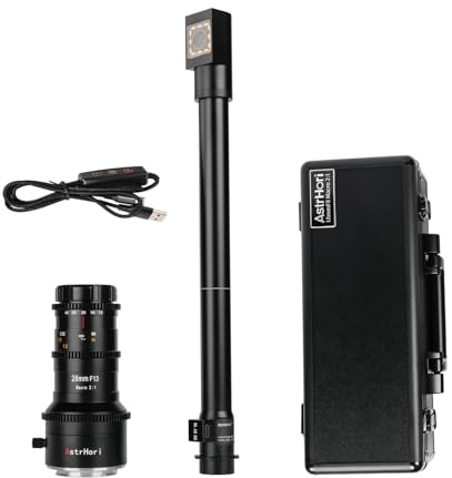AstrHori 28mm F13 Makro-Sondenobjektiv 2-fache Vergrößerung 90 ° Perisonde + 360 ° Drehbasis für Sony E-Mount-Kameras 20 cm wasserdichte Länge mit LED-Licht