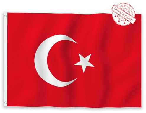Aoihrraan Türkei Flagge 90x150cm Doppelseitige Türkische Flaggen Für Feiern Im Freien Veranda Dekor Rot Weiß Mond Stern Nationalflaggen Mit 2 Stabilen Ösen Maschine Genäht 100% Polyester