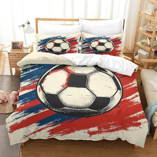 DCABEIOOE Fußball 3D Druck Bettwäsche Bettbezug Und Kissenbezug Mit Reißverschluss Betten Set Für Kinder Raumdekoration Reißverschluss Single(140x200cm)