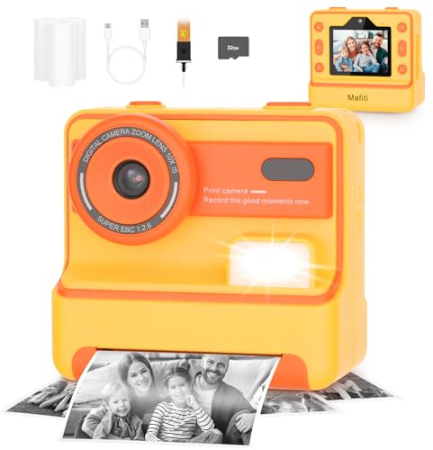 Mafiti Kids Camera Instant Print, Fotocamera istantanea 1080P per bambini, Fotocamera digitale selfie con display da