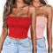 Ekouaer Lot de 2 Débardeur Femme Sexy Eté sans Manches Tank Tops Courts Bretelles Spaghetti Crop Top Y2k Hauts pour Femmes Rouge + Rose S