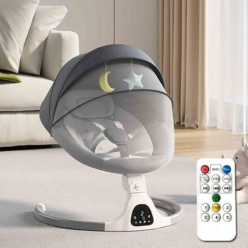 Bluetooth-Baby-Schaukel für Säuglinge, 5 Geschwindigkeit Musik-Lautsprecher mit 12 voreingestellten Schlaflieder, Fernbedienung Indoor-Baby-Wippe mit Touchscreen Stuhl für 0-9 Monaten