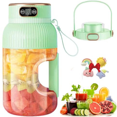 Yulyoie Multifunctional Portable Juicer Cup with Digital Display, 3 in 1 Personal Juice Cup Blender USB Rechargeable, Portable Blender for Smoothies (Green)
