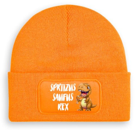 Spritzus Saufus Rex - Beanie | Strickmütze | Wollmütze | Beanie mit Druck | lustige Sprüche | Apres-Ski | Winter | Orange