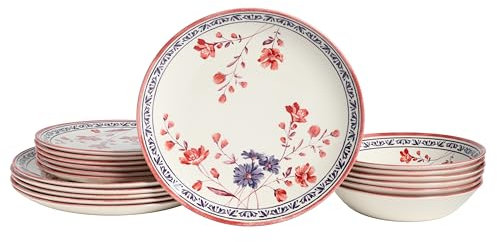 CreaTable, 24018, Serie Cottage, 18-teiliges Geschirrset für 6 Personen, Tellerset aus Steingut, spülmaschinen- und mikrowellengeeignet, Qualitätsproduktion