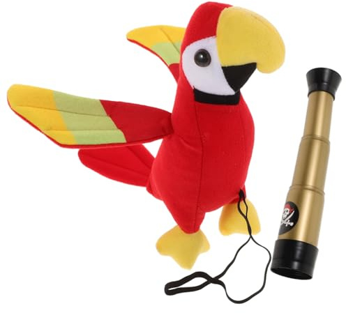 DEARMAMY 1 Juego telescopio disfraz pirata y loro de peluche relleno juguetes en el hombro se disfrazan de piratas y loros