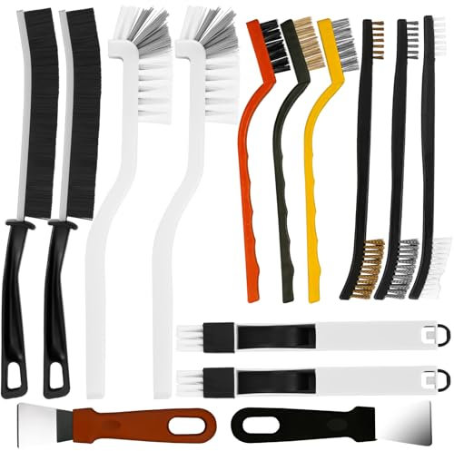 wonkeken 15 Pcs Crevice Cleaning Brush Set Crevice Cleaning Tool Hard Bristle Gap Cleaning Brush Double-ended Nylon Brushes Wire Brush with Scrapers for Narrow Corners Home Bathroom Kitchen Tile