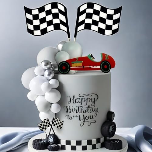 35 Stück Rennwagen Tortendeko, Auto Thematische Geburtstag Deko, Rennwagen Kuchendeko,Kuchen Topper, Karierte Flagge Cupcake Topper, für Jungen und Kinder Geburtstagsparty, Sport Theme Party
