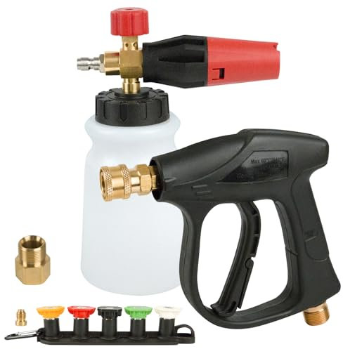 Cannone in schiuma per idropulitrice, kit di lavaggio auto 3000 PSI con 5 punte di ugello, pistola a lancia a sgancio rapido da 1/4, bottiglia da 1 l, può ruotare di 360°, per lavaggio auto, pulizia