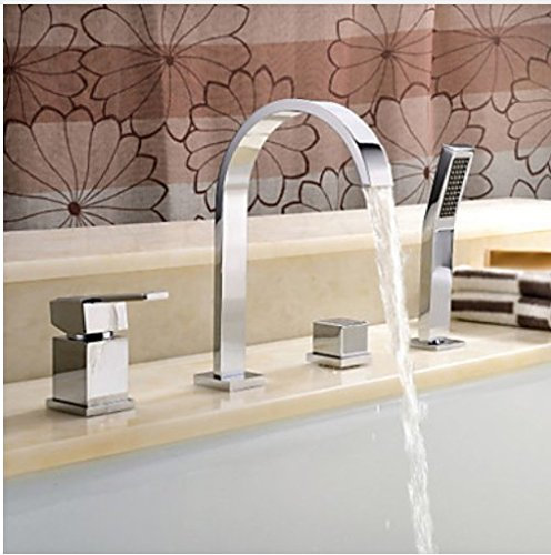 QTYQWC Badezimmer Deck Mount 5 Löcher Wannenfüller Wasserhahn 3 Knöpfe Mixer Hahn mit Handduschenkopf Chrom Finish