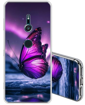 JEZSTHAI Handyhülle Kompatibel mit Sony Xperia XZ2 Hülle Silikon Transparente Stoßfeste Anti-Kratzt Anti-Gelb Weiche Dünne TPU Rückseite Schutzhülle für Damen,Schmetterlinge 02