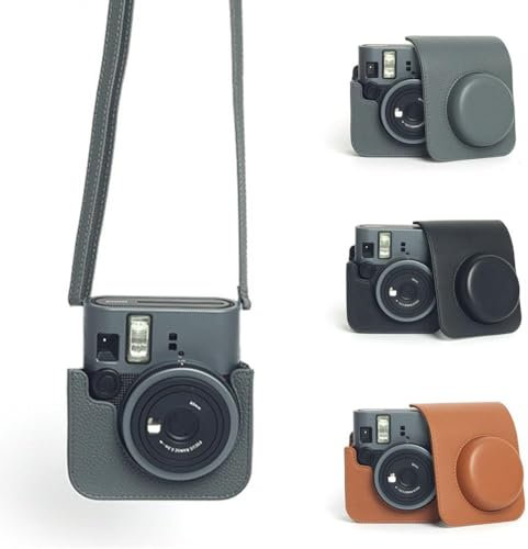 Sac pour appareil photo Instax Mini 41 en cuir PU avec bandoulière - Housse de protection pour appareil photo instantané large EVO - Design rétro portable pour voyage et extérieur (noir)