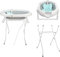 2 en 1 Baignoire Pliable avec Trou de Drainage Portable et Support 85 cm, Baignoire de Bain avec Coussin de Bain pour Enfant, Baignoires sur Pieds en Plastique PP+TPE (Gris 80 * 47 * 22 cm + 85 cm)