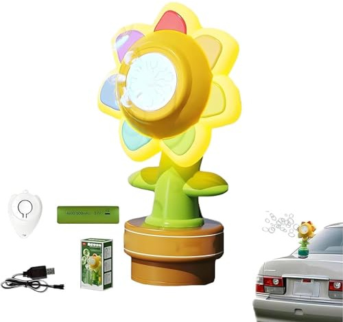 Honk Activated Bubble Machine, Sonnenblumen Seifenblasenmaschine für Auto, Wiederaufladbare tanzende Sonnenblumen-Seifenblasenmaschine, Automatischer Seifenblasen Maschine mit Fernbedienung