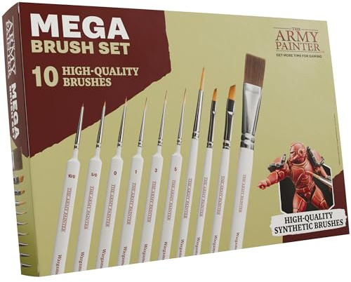 The Army Painter, Mega Brush Set, 10 Wargamers Miniature Paint Brushes | 3 for Layering, 2 for Drybrushing, 3 for Detailing & 2 for Large models - Miniature Model Painting