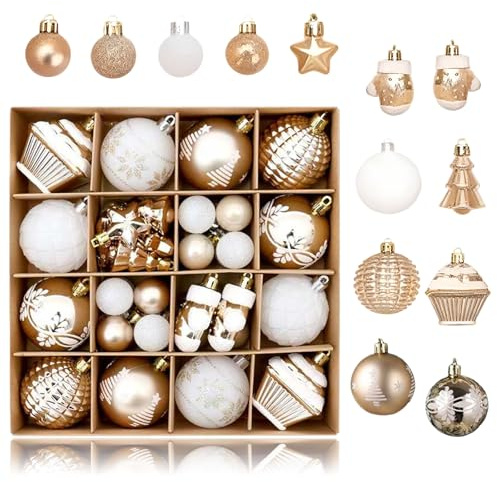42p Christmas Tree Baubles,White Champagne Christmas Balls Ornaments Shiny Glitter Xmax Hanging Ball Ornaments Mini Shatterproof Hanging Ballsfor ChristmasTree Indoor Decor Home Wedding Party Gift
