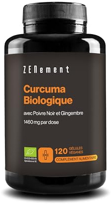 Bio Kurkuma 1460 mg - Ingwer & Schwarzer Pfeffer - 120 Kapseln | Synergetische Konzentrierte Formel - Bio, Ohne Zusätze, Glutenfrei - 2 täglich, 2 Monate - Zenement