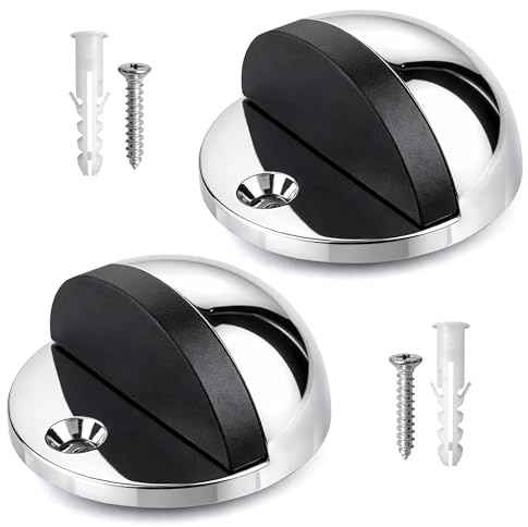ZAVIA Door Stop | Chrome Wall Mounted Door Stopper for Skirtings & Floors | Anti-Slam Door Stops with Thick Rubber Head | Best for Home & Office Use (2, Half Moon Door Stop)