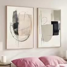 ZHUOYA Set mit 2 minimalistischen runden geometrischen abstrakten Wandpostern in Schwarz und Beige, neutrale Wandposter für die Wohnzimmerdekoration (80 x 120 x 2 cm/Rahmen)