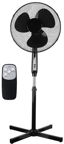 Grennswick 16 Oscillating Pedestal Fan with Remote - 3 Speeds, 3 Wind Modes, 7.5H Auto-Off Timer, Adjustable Height, Ultra Quiet Standing Floor Fan for Bedroom, Living Room, Office (Black)