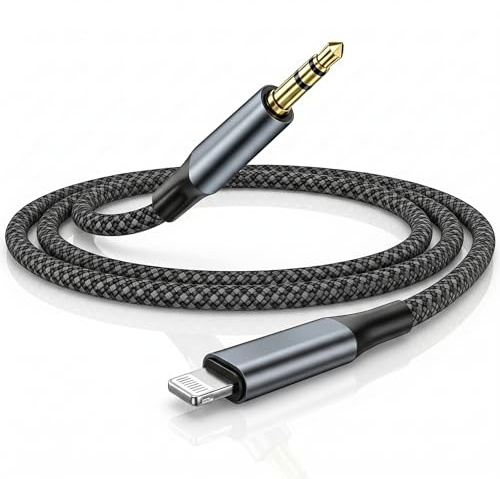 Cavo AUX iPhone Lightning to Jack 3.5mm,Cavo Audio Macchina Auricolari Jack 1M Nylon Intrecciato Adattatore Cuffie jack Lightning per iPhone 14/13/12/11/Pro Max/X/XR/8/7/6,i-Pad,Autoradio/Altoparlanti