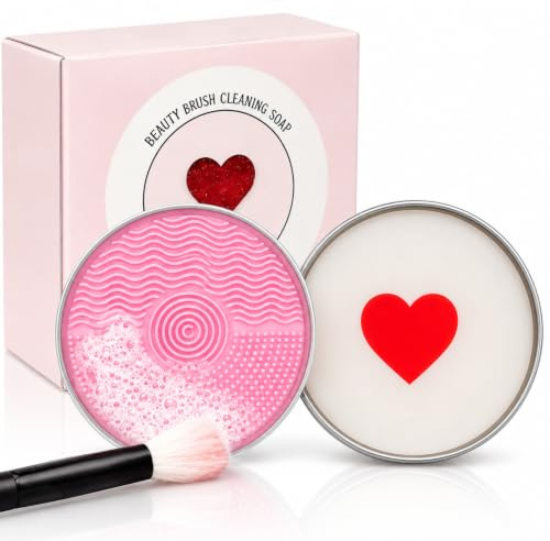 Makeup Brush Cleaner Soap, Solid Make Up Brush Cleaner, Cleaning Soap, Makeup Brushes Cleaner, Silicone Cleaning Pad, Sponge Cleaner - Coconut Oil Bar for Soft Bristles & Travel Kit 50g