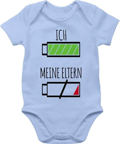 Shirtracer Baby Body Junge Mädchen - & - Ich und meine Eltern Batterie - 6/12 Monate - Babyblau - babyparty geschenk neutral sachen für neugeborene akku bodys babygeschenk zur geburt batteri babybody
