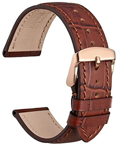 WOCCI 22mm Uhrenarmband Leder für Damen und Herren, Geprägtes Alligator, Roségoldene Schnalle (Braun)