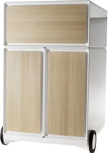 Paperflow | Rollcontainer easyBox® | 1 Schublade | 2 Hängeregistraturschübe | weiß/Buche