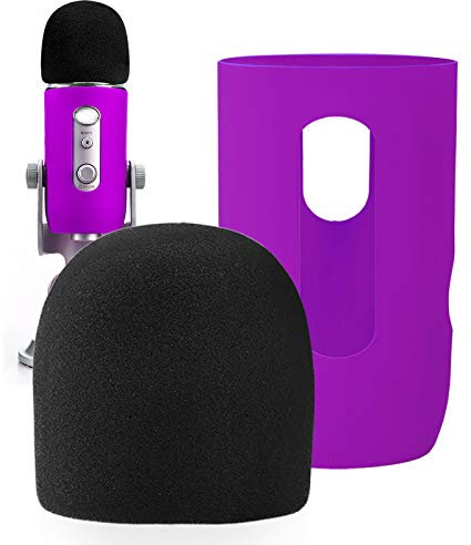 YOUSHARES Blue Yeti Color Skin Bundle - Silicone Multi Color Skin Cover & Foam Windscreen for Yeti & Yeti Pro Microphone (Purple)