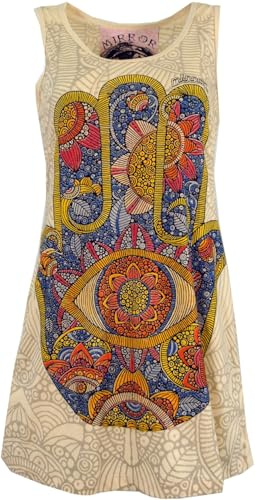 GURU SHOP Mirror Top, Longshirt, Minikleid - Fatimas Hand/Elfenbein, Damen, Size:L