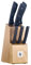 WMF Bloque de cuchillos con juego de cuchillos, 7 piezas, 6 cuchillos forjados, 1 bloque de madera de haya, hoja de acero especial, remaches de acero inoxidable