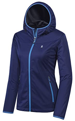 Little Donkey Andy - Veste coupe softshell légère à capuche pour femme pour course à pied, voyage, randonnée, coupe-vent et imperméable - Bleu foncé - Taille M