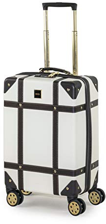 Rock Vintage Small 32L Hard Shell Suitcase - Cream | Nostalgic Vintage Design - Dual 360 Swivel Wheels, TSA Lock - Lightweight 3.2kg - 54 x 35 x 22.5cm - Tough Impact Shell
